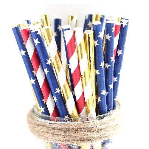 Red, White, Blue and Gold Wonder Woman Party Straws
